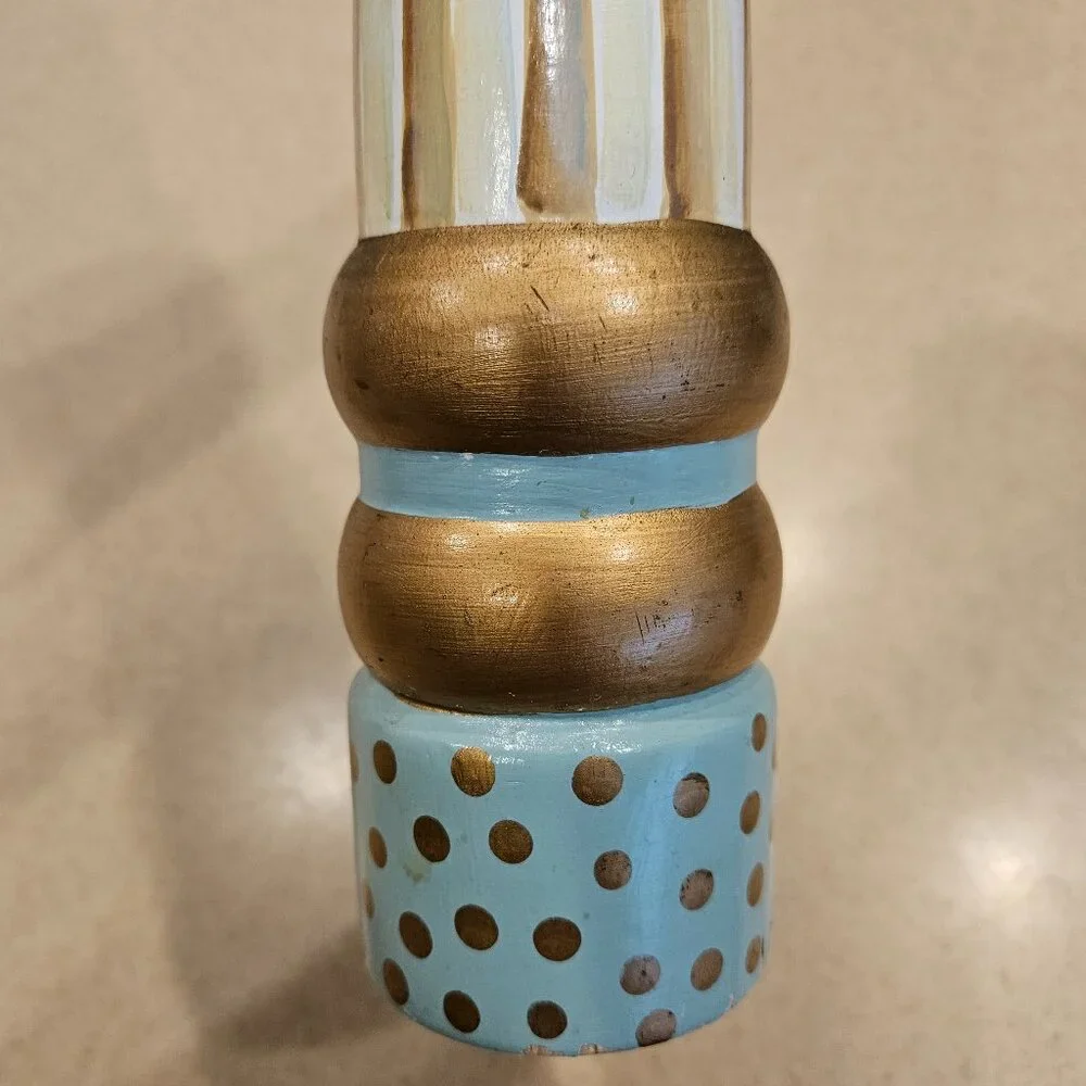 RARE RETIRED MACKENZIE CHILDS TALL PARCHMENT CHECK WOOD SALT PEPPER MILL GRINDER